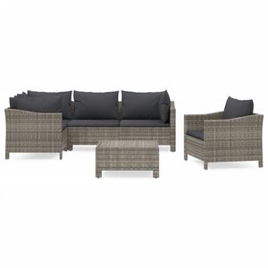 vidaXL 6-tlg. Garten-Lounge-Set mit Kissen Grau Poly Rattan