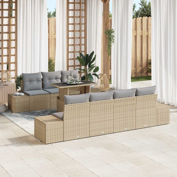 vidaXL Gartensofa-set mit Kissen 8 pcs Beige und Hellgrau