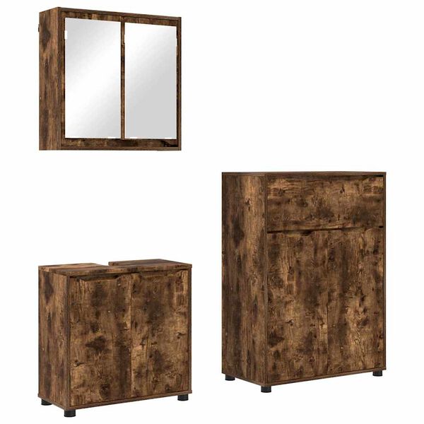 vidaXL Badezimmerm&ouml;bel-Set 3 pcs Ger&auml;ucherte Eiche Holzwerkstoff
