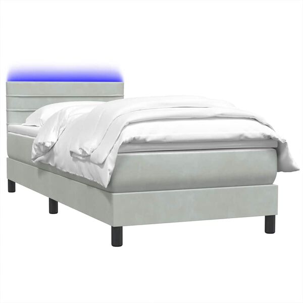 vidaXL Boxspringbett mit Matratze & LED Hellgrau 100x220 cm Samt