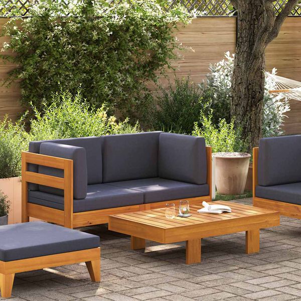 vidaXL 2-tlg. Garten-Lounge-Set mit Dunkelgrauen Kissen Akazienholz