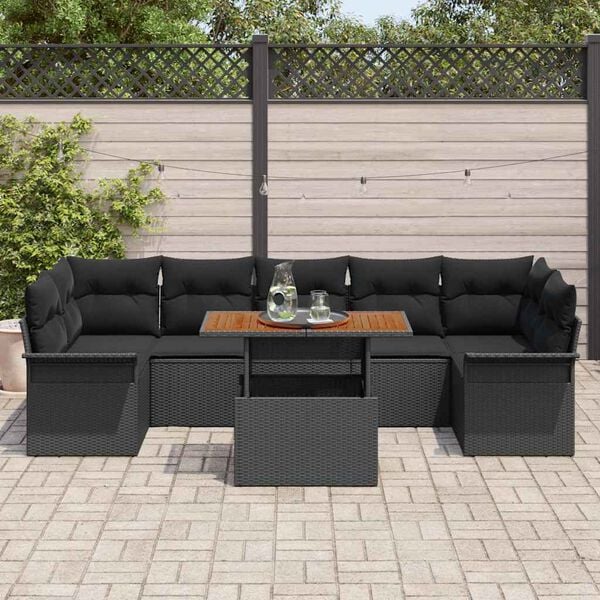 vidaXL Garten-Sofa-Set mit Speicher 8 pcs Schwarz Poly Rattan