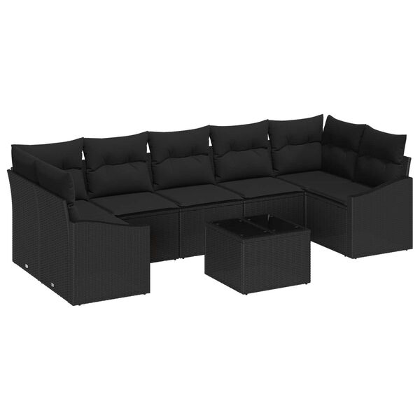 vidaXL Sofa Set mit Kissen mit Speicher 8 pcs Schwarz Poly-Rattan