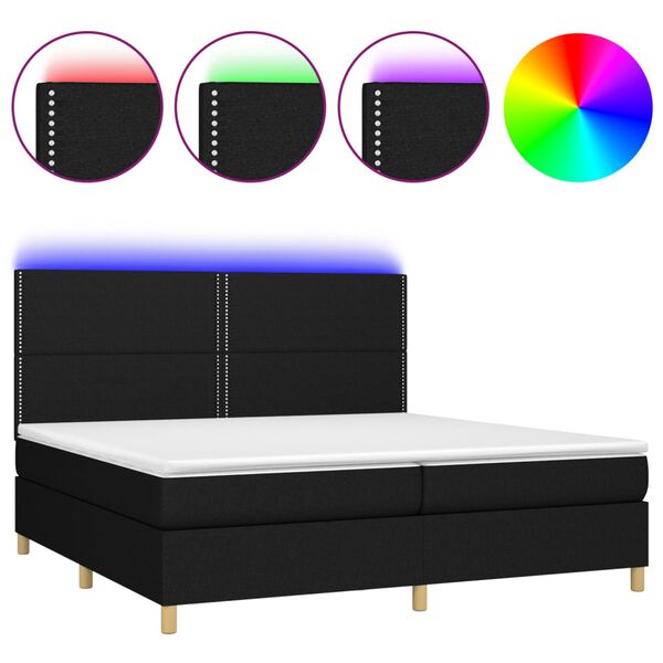 vidaXL Boxspringbett mit Matratze & LED Schwarz 200x200 cm Stoff