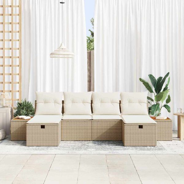 vidaXL Garten-Sofa-Set mit Kissen 6 pcs Beige Poly Rattan