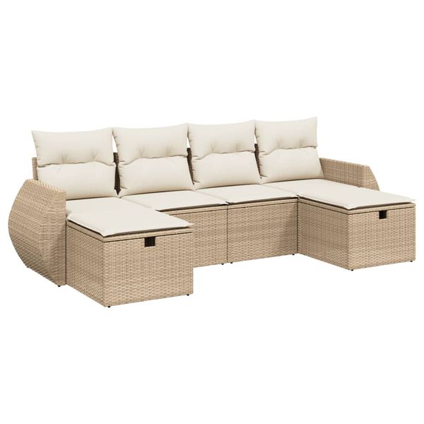 vidaXL 6-tlg. Garten-Sofagarnitur mit Kissen Beige Poly Rattan