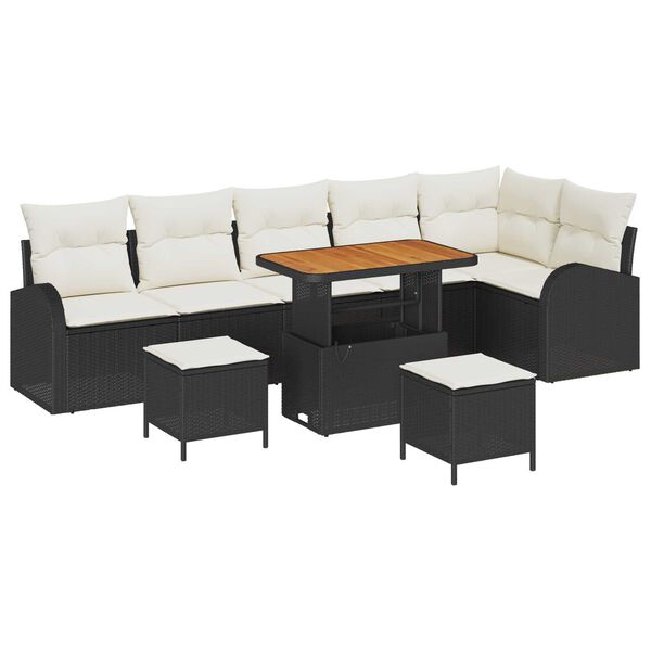 vidaXL Garten-Sofa-Set mit Kissen mit Speicher 9 pcs Schwarz und Creme