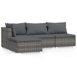 vidaXL 4-tlg. Garten-Lounge-Set mit Kissen Grau Poly Rattan
