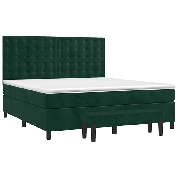 vidaXL Boxspringbett mit Matratze Dunkelgr&uuml;n 160x200 cm Samt