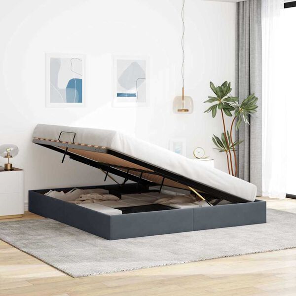 vidaXL Aufbewahrungsbett mit Matratze Dunkelgrau 160 x 200 cm Samt