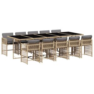 vidaXL 11-tlg. Garten-Essgruppe mit Kissen Beigemischung Poly Rattan