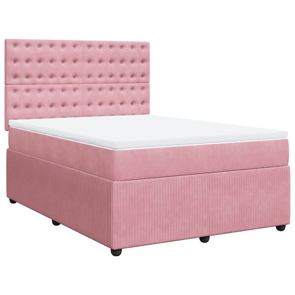 vidaXL Boxspringbett mit Matratze Rosa 160x200 cm Samt