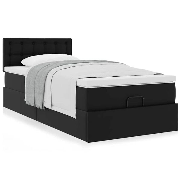 vidaXL Ottoman-Bett mit Matratze Schwarz 100x200 cm Kunstleder