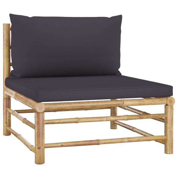 vidaXL 4-tlg. Garten-Lounge-Set mit Dunkelgrauen Kissen Bambus