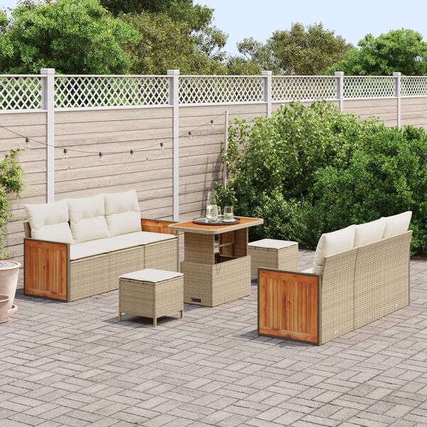 vidaXL Gartensofa-set mit Kissen 11 pcs Beige und Creme Poly-Rattan