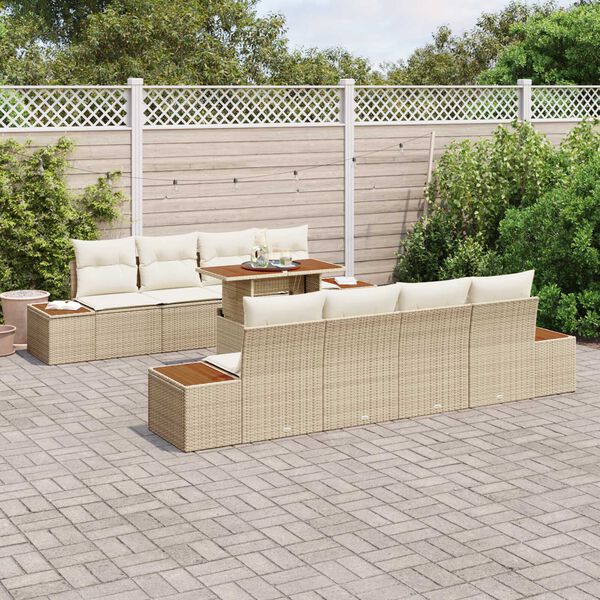 vidaXL Garten-Sofa-Set mit Speicher 9 pcs Beige Poly Rattan