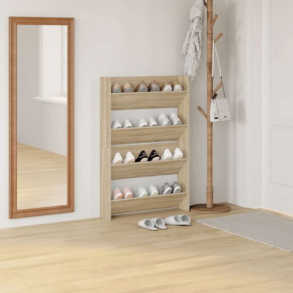 vidaXL Wand-Schuhschr&auml;nke 2 Stk. Sonoma-Eiche 80x18x60cm Holzwerkstoff