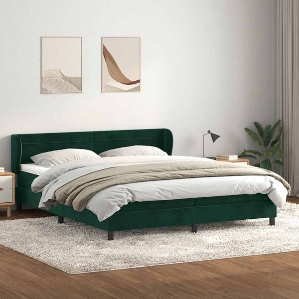 vidaXL Boxspringbett mit Matratzen Dunkelgr&uuml;n 180x220 cm Samt