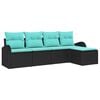 vidaXL Sofa Set 5 Stk. Schwarz und T&uuml;rkis Poly-Rattan