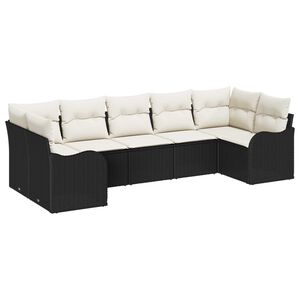 vidaXL Garten-Sofa-Set mit Kissen 7 pcs Schwarz und Wei&szlig; Poly Rattan