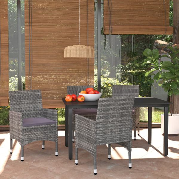 vidaXL 5-tlg. Garten-Essgruppe mit Kissen Poly Rattan Grau