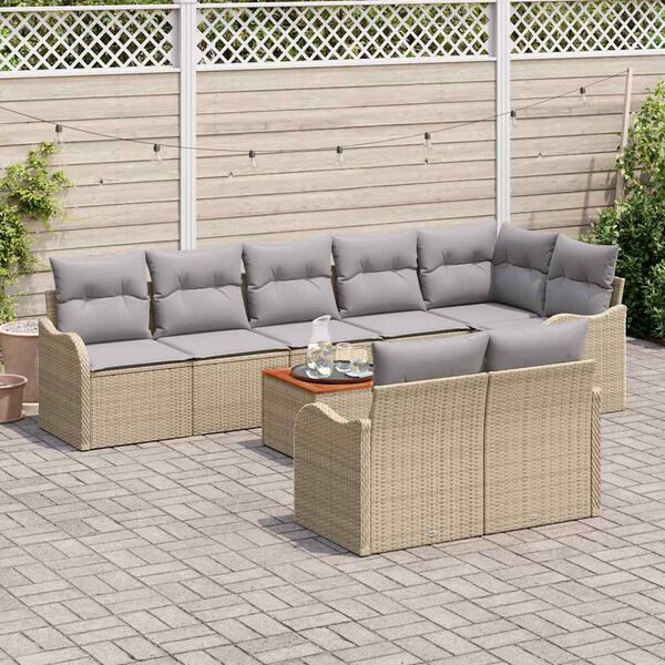 vidaXL Gartensofa-set mit Kissen 9 pcs Beige Poly-Rattan