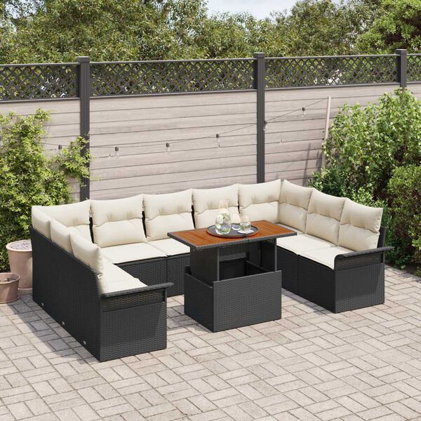 vidaXL Garten-Sofa-Set mit Speicher 10 pcs Schwarz Poly Rattan