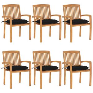 vidaXL Stapelbare Gartenst&uuml;hle mit Kissen 6 Stk. Massivholz Teak
