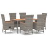 vidaXL 7-tlg. Garten-Essgruppe mit Kissen Grau Poly Rattan