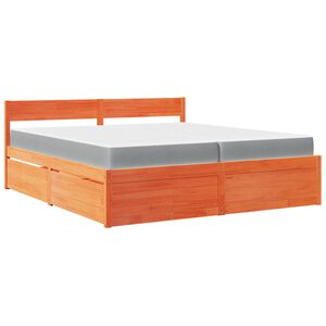 vidaXL Bett mit Schubladen und Matratze Wachsbraun 200x200 Massivholz