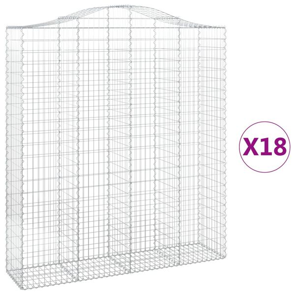 vidaXL Gabionen mit Hochbogen 18Stk. 200x50x220/240cm Verzinktes Eisen