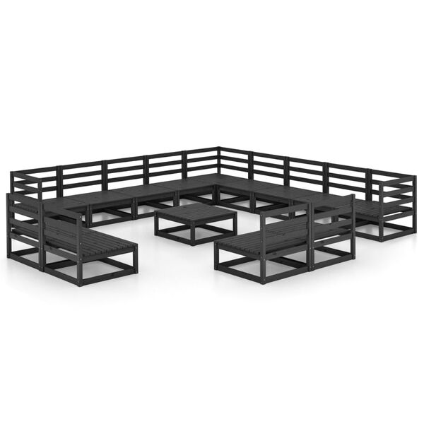 vidaXL 14-tlg. Garten-Lounge-Set Schwarz Massivholz Kiefer