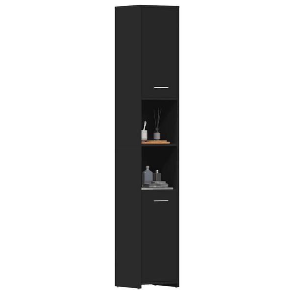 vidaXL Badezimmerschrank Schwarz 30x30x183,5 cm Holzwerkstoff