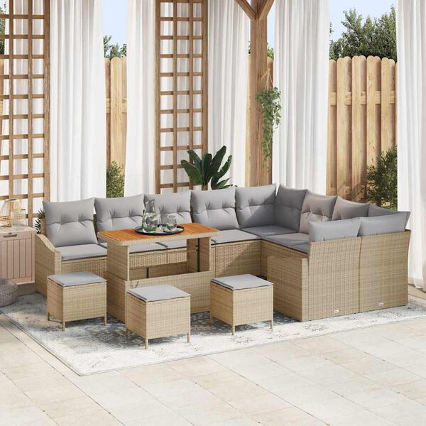 vidaXL Gartensofa-set mit Kissen 13 pcs Beige Poly-Rattan