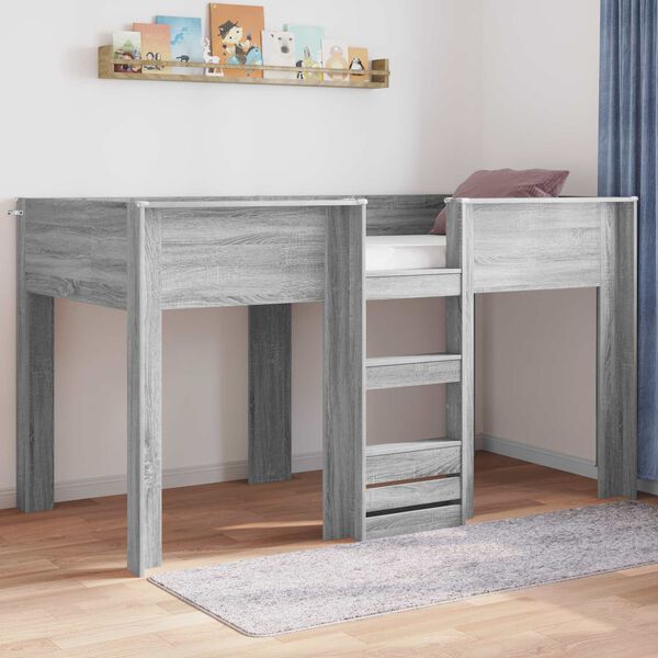 vidaXL Etagenbett f&uuml;r Kinder Graues Sonoma 100 x 200 cm Holzwerkstoff