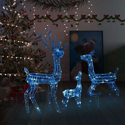vidaXL LED-Rentier-Familie Weihnachtsdeko Acryl 300 LED Blau