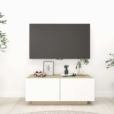 vidaXL TV-Schrank Weiß und Sonoma-Eiche 100x35x40 cm Holzwerkstoff