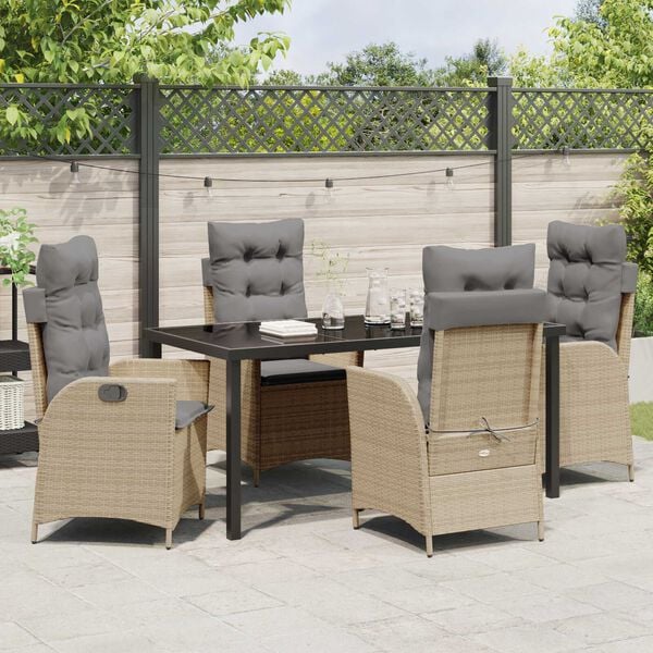 vidaXL Garten Essgruppe mit Kissen 5 pcs Beige Poly-Rattan