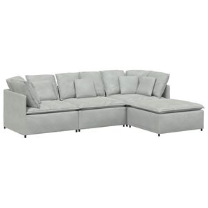 vidaXL Modulares Sofa mit Fu&szlig;hocker Kissen Samt Hellgrau