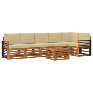 vidaXL Ecksofa Set mit Kissen 7 pcs Natur und Beige Massivholz Akazie