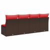 vidaXL Gartensofa mit Kissen 4-Sitzer Braun Poly Rattan