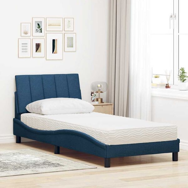 vidaXL Bett mit Matratze "Hanko" Blau 90x200 cm Stoff
