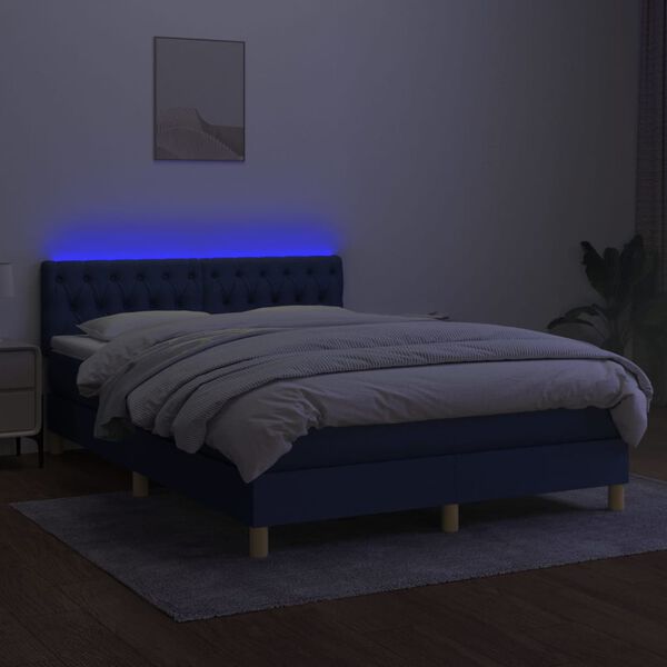vidaXL Boxspringbett mit Matratze & LED Blau 140x200 cm Stoff