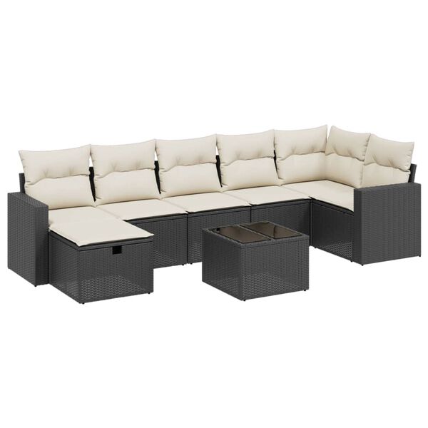 vidaXL 8-tlg. Garten-Sofagarnitur mit Kissen Schwarz Poly Rattan