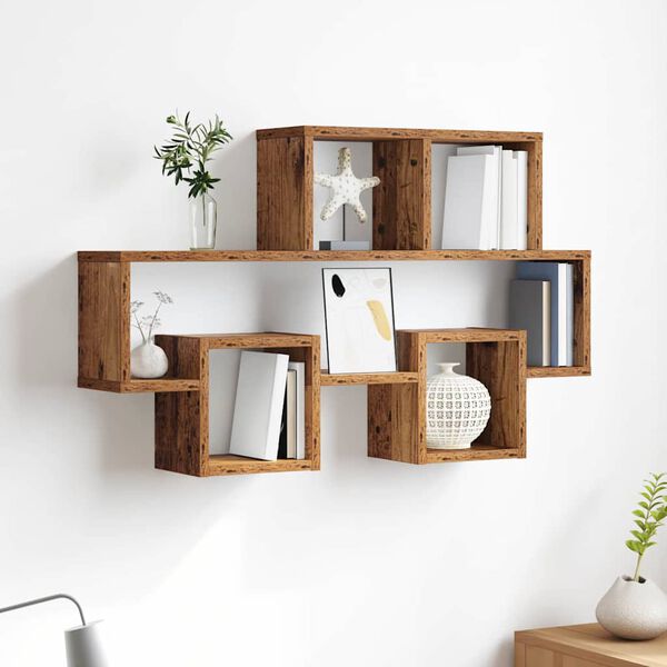 vidaXL Wandregal mit Regal Altholz 82 x 15 x 51 cm Holzwerkstoff
