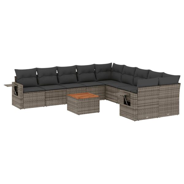 vidaXL 11-tlg. Garten-Sofagarnitur mit Kissen Grau Poly Rattan