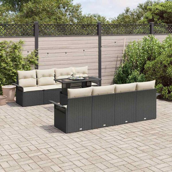 vidaXL Garten-Sofa-Set mit Kissen 9 pcs Schwarz Poly Rattan
