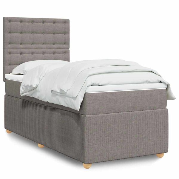 vidaXL Boxspringbett mit Matratze Taupe 100x200 cm Stoff