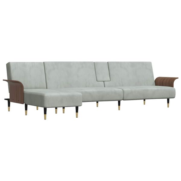 vidaXL Schlafsofa in L-Form Hellgrau 279x140x70 cm Samt