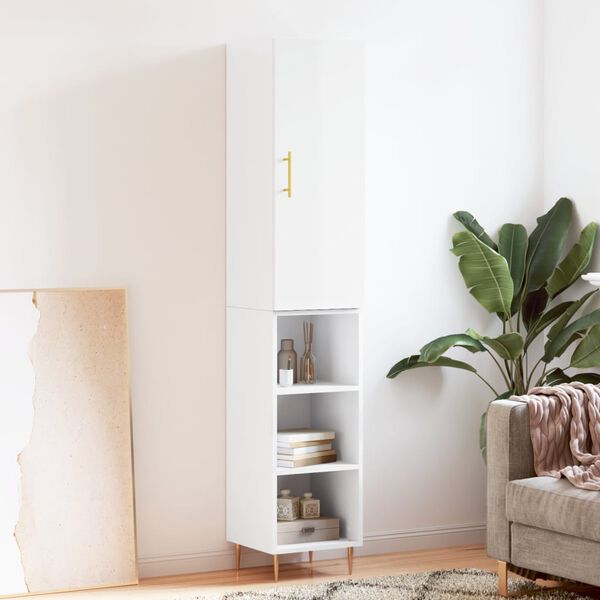 vidaXL Highboard Hochglanz-Weiß 34,5x34x180 cm Holzwerkstoff